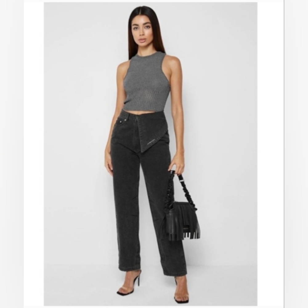 Maniere De Voir Half Foldover Mom Jeans in Washed Black Size 8 - Picture 3 of 10